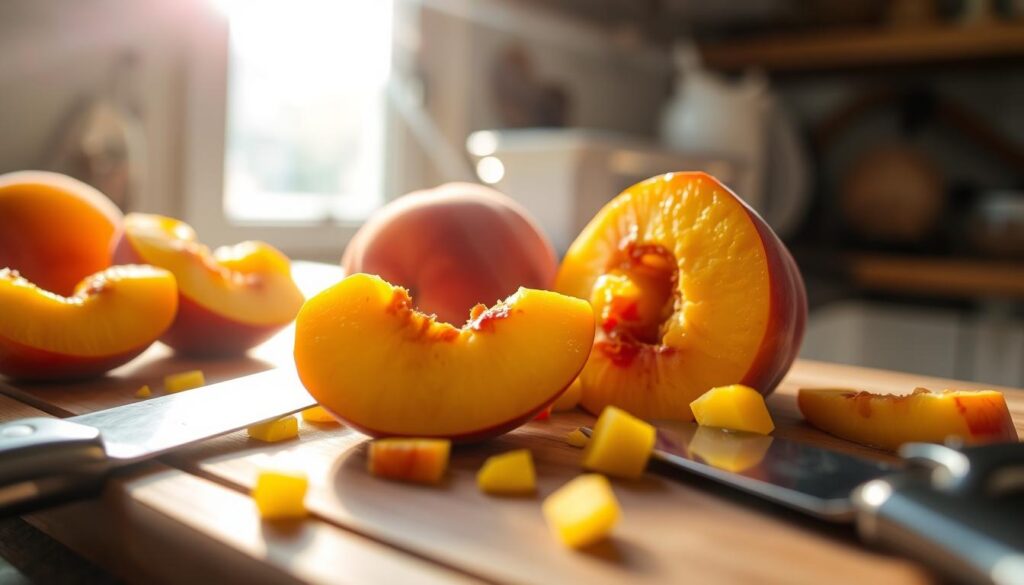 preparing peaches for cobbler